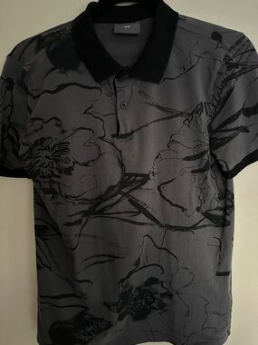 H&M Men's Floral Polo - Gray & Black